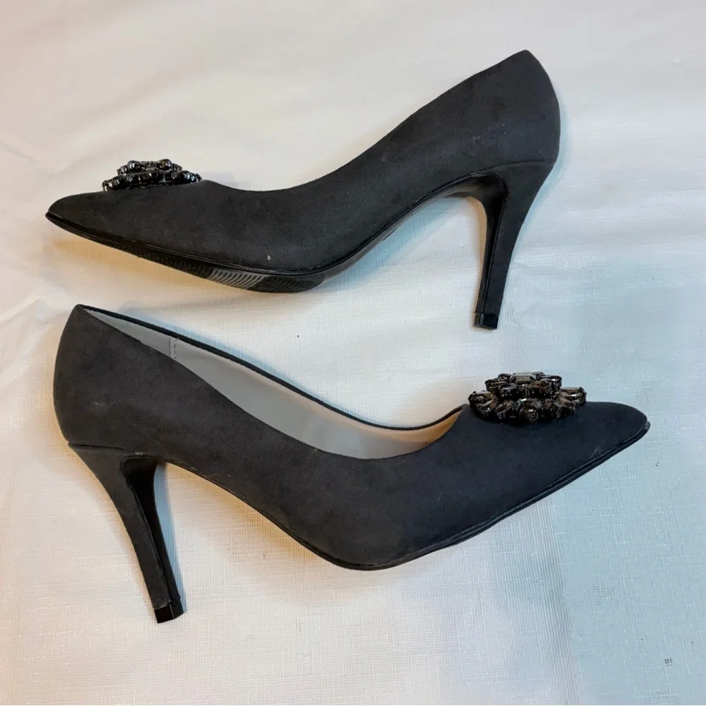 Ann Taylor Dark Gray Heels with Gem Accents